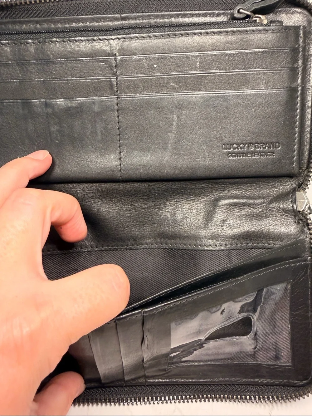 Lucky Brand Genuine Leather Black Zip-Around Wristlet Wallet